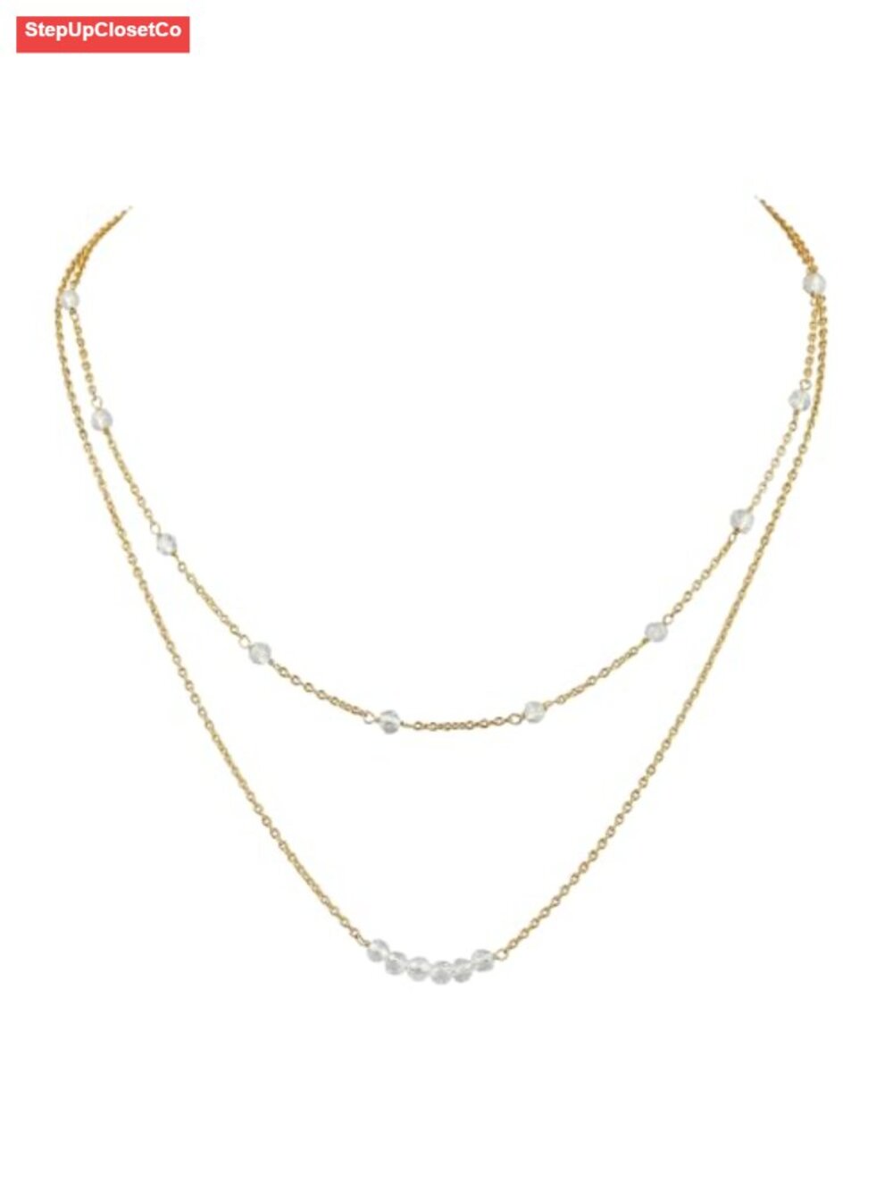 2-Layer Clear Quartz Choker Necklace 14k Gold Plated Dainty Stackable Layering